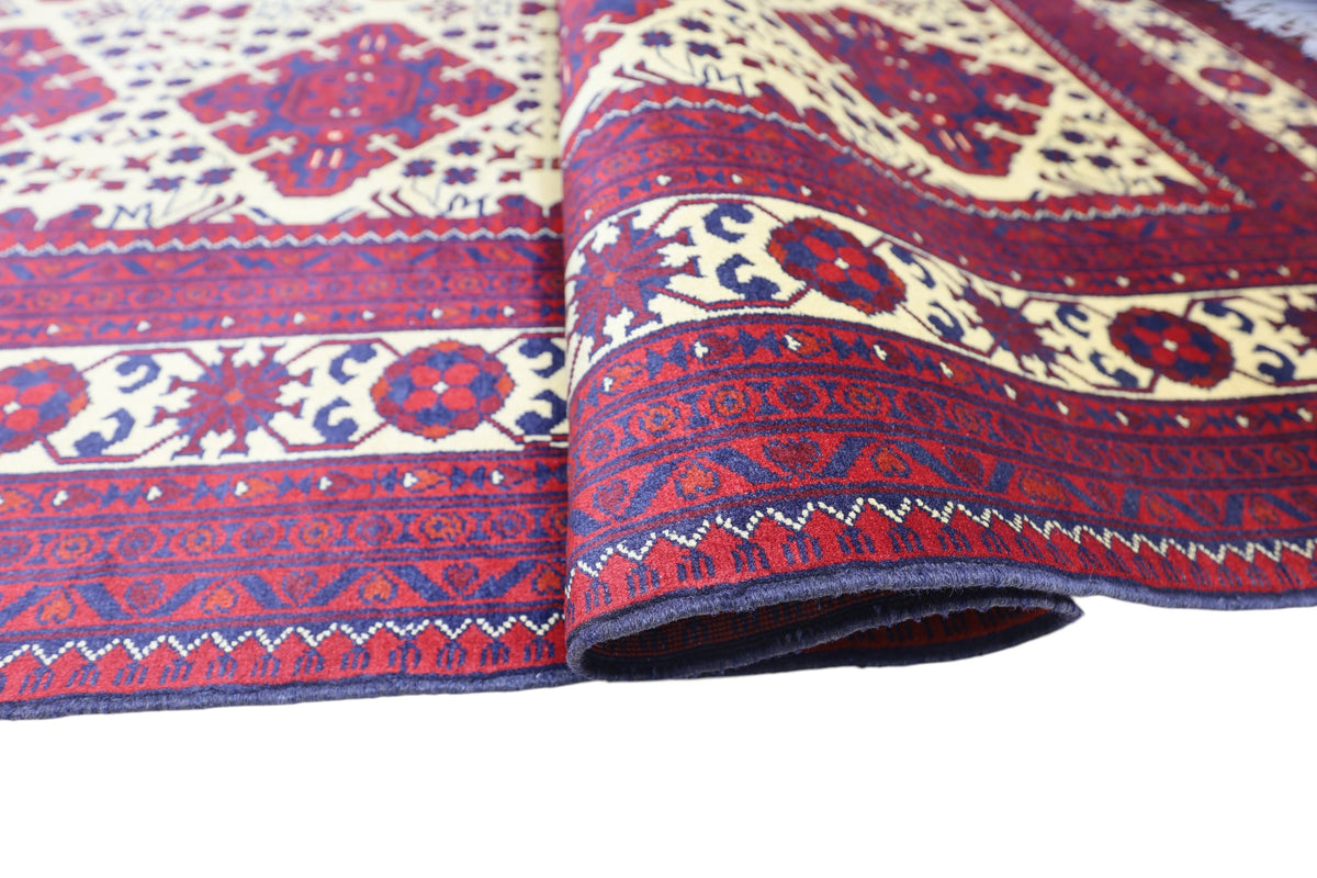 Afghani Rug 7x10 size range tribal Red Beige laid flat