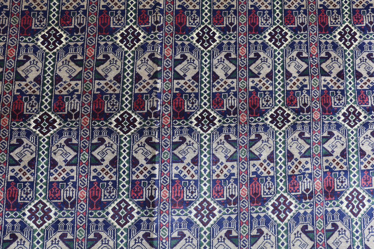 Afghan Rug 7x9, Gray, Navy & Burgundy, Hand-Knotted Wool, view 5