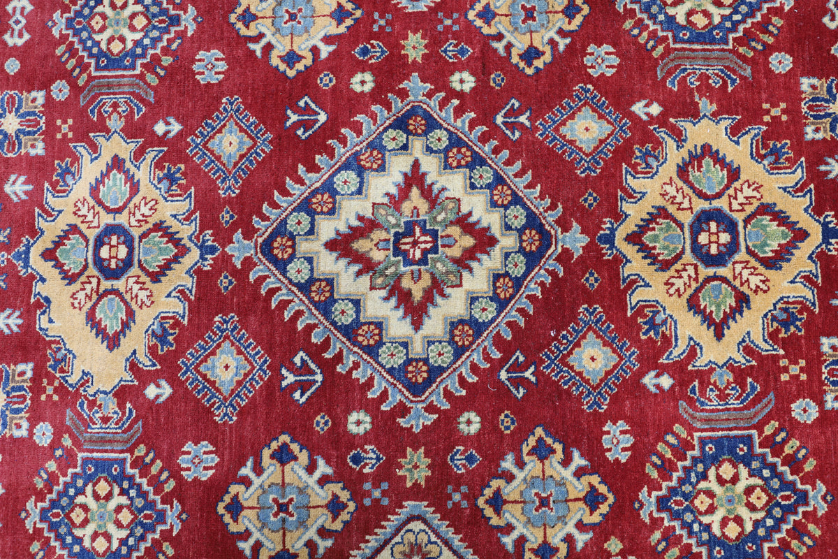 Afghani Rug 7x10 size range tribal Red Cream laid flat