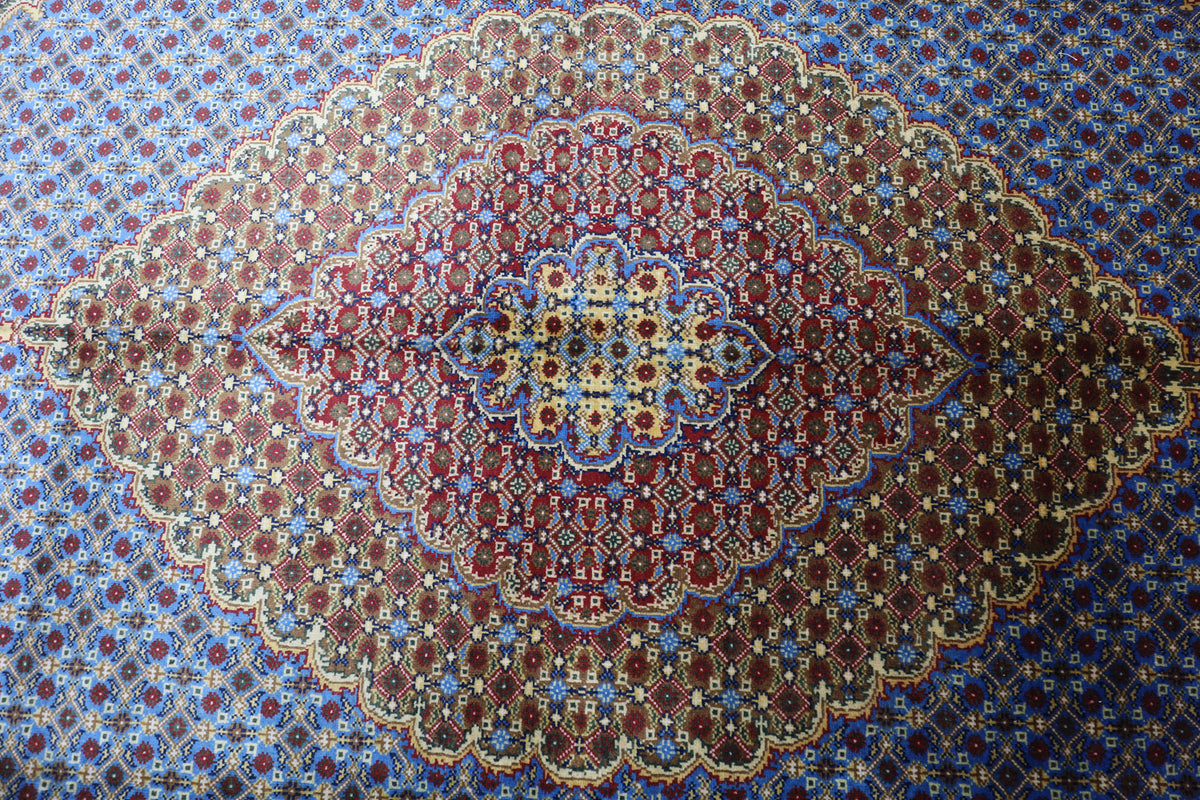 Afghan Tabriz Rug 7x10, Light Blue, Rust & Navy, Hand-Knotted Wool, view 5