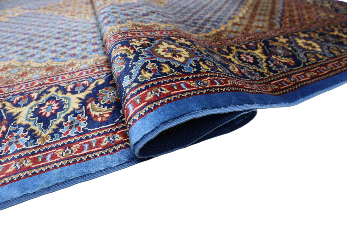 Afghan Tabriz Rug 7x10, Light Blue, Rust & Navy, Hand-Knotted Wool, view 6