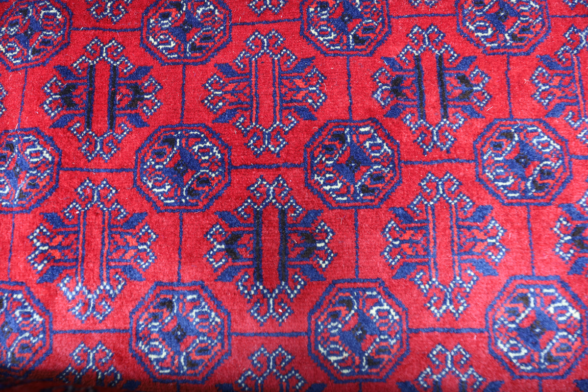 Afghan Turkmen Gul Rug 6x7, Red, Burgundy & Navy, Hand-Knotted Wool, view 4