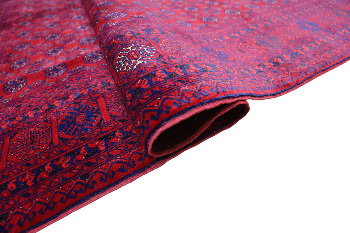 Afghan Turkmen Gul Rug 6x7, Red, Burgundy & Navy, Hand-Knotted Wool, view 5
