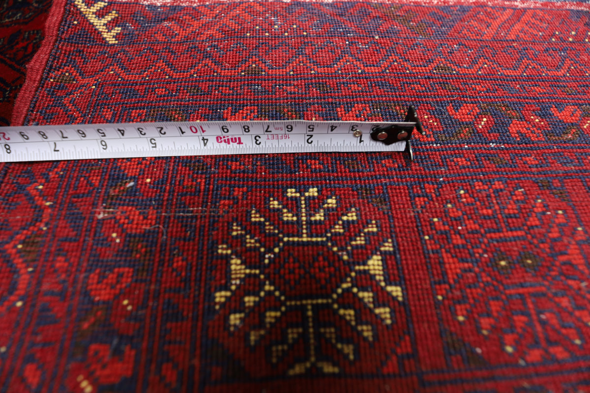 Afghan Turkmen Gul Rug 6x7, Red, Burgundy & Navy, Hand-Knotted Wool, view 6