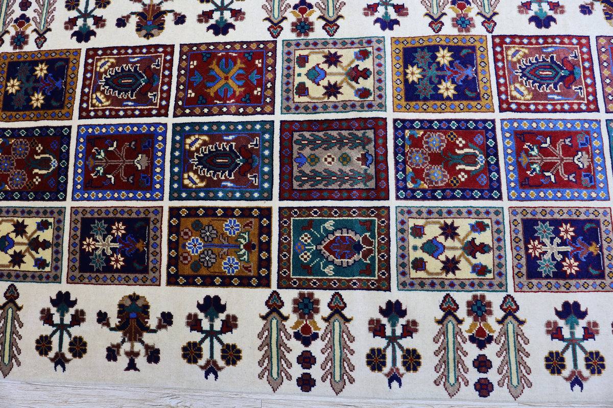 Afghan Bakhtiari Runner 3x13, Ivory, Burgundy & Navy, Hand-Knotted Wool, view 4