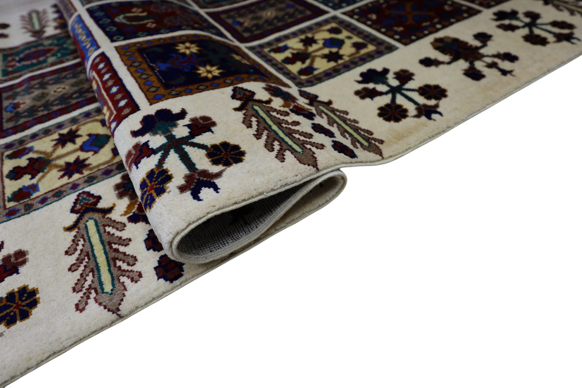 Afghan Bakhtiari Runner 3x13, Ivory, Burgundy & Navy, Hand-Knotted Wool, view 3