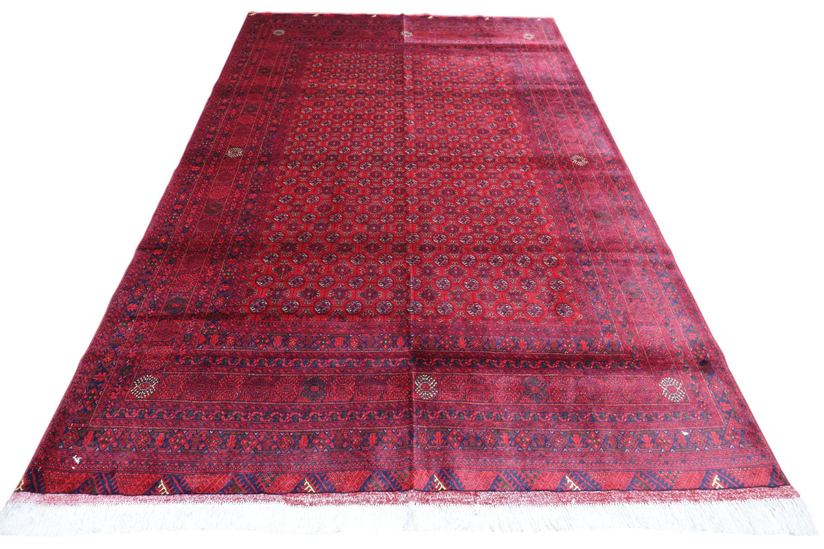 Afghan Turkmen Rug 6x9, Red, Burgundy & Navy, Hand-Knotted Wool