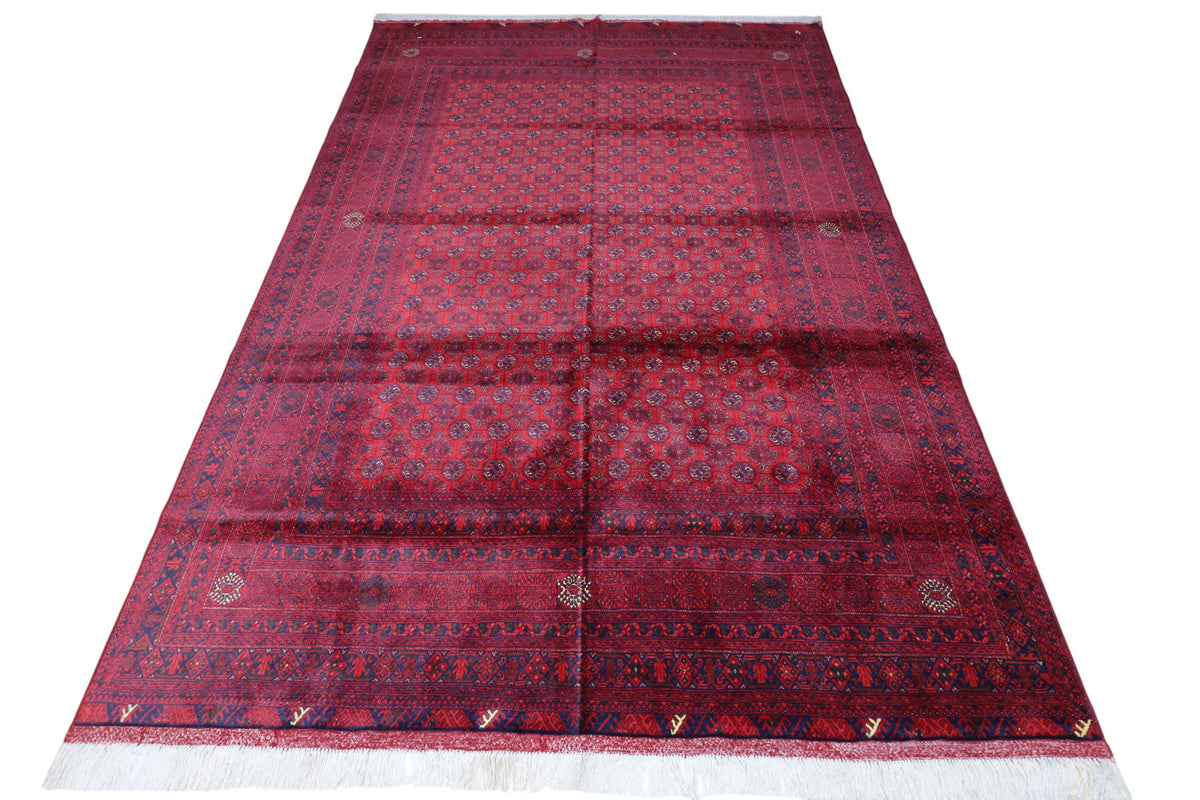 Afghan Turkmen Rug 6x9, Red, Burgundy & Navy, Hand-Knotted Wool, view 3