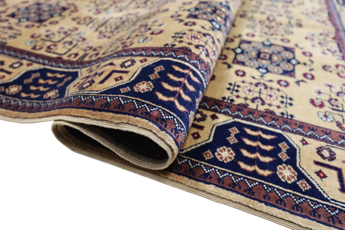 Afghan Bukhara Rug 4' x 5'11", Hand-Knotted Wool, Beige, view 5