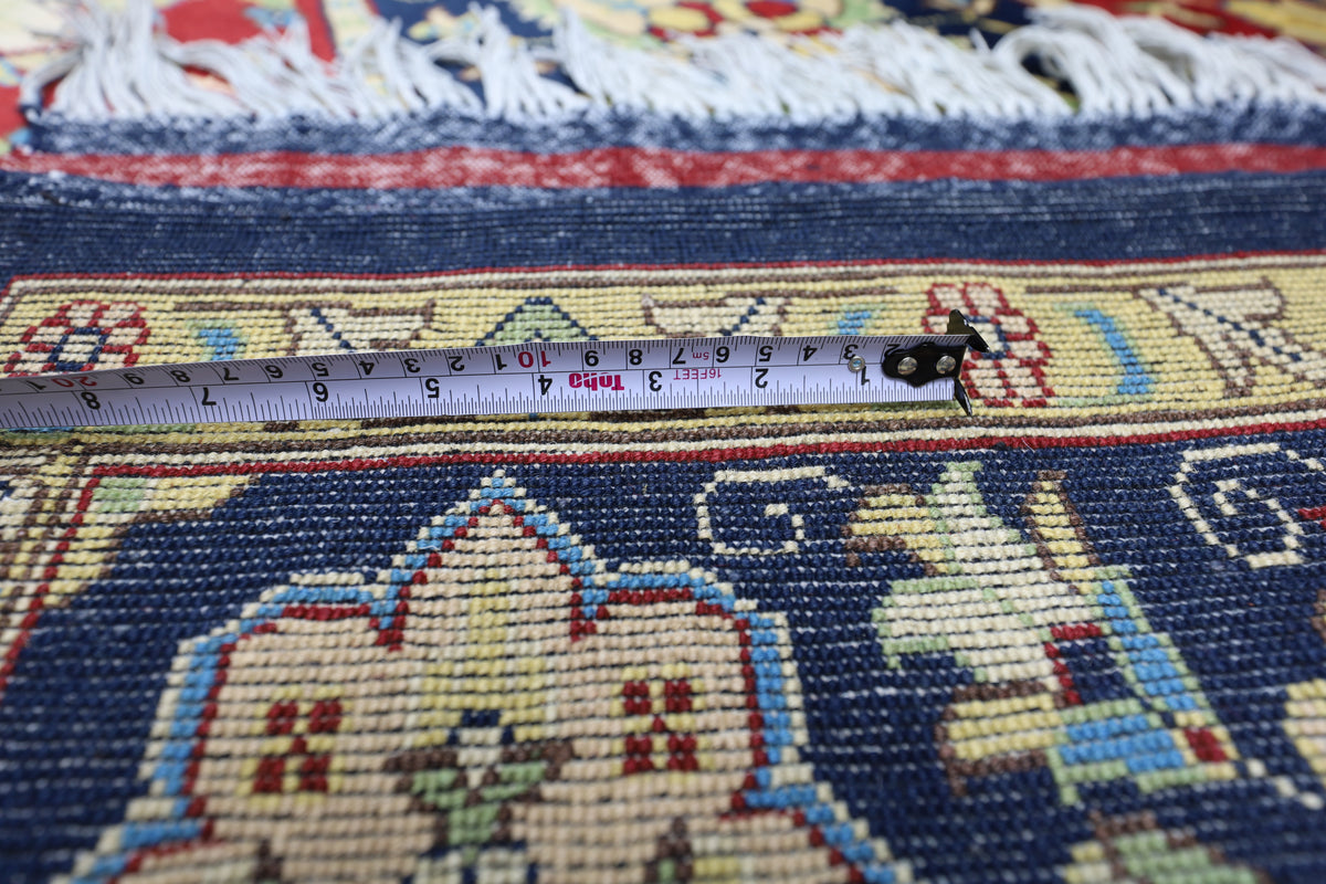 Afghan Tribal Rug 7x9, Red, Navy, Ivory & Gold, Hand-Knotted Wool, view 6
