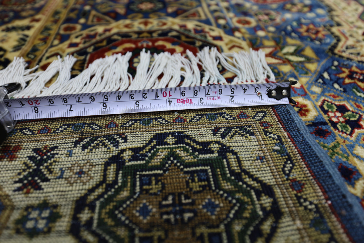 Afghan Mamluk Rug 4x5, Blue, Ivory & Gold, Hand-Knotted Wool, view 5