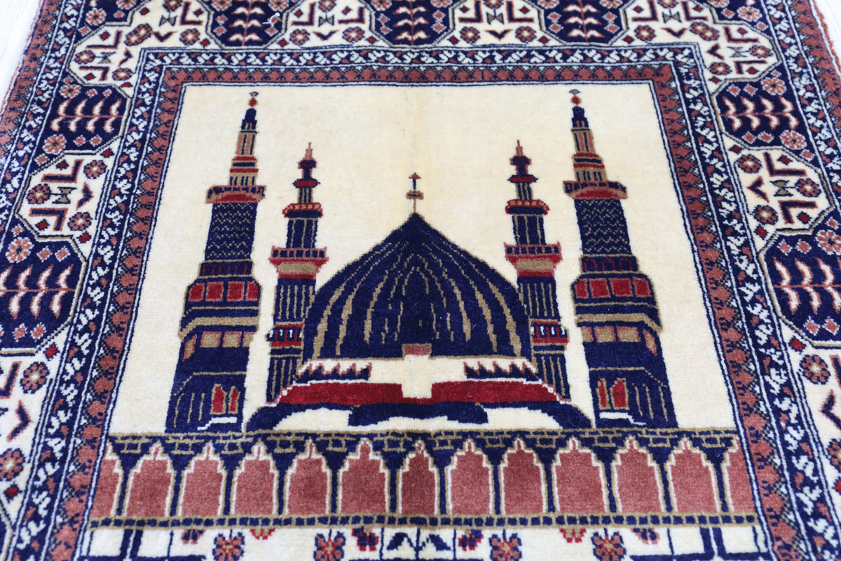 Afghani Prayer Rug 3x5 size range mihrab laid flat