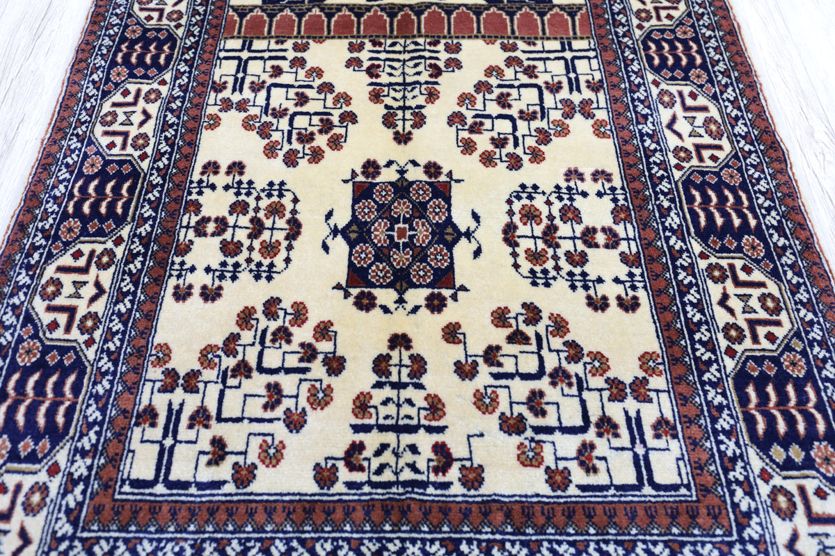 Afghani Prayer Rug 3x5 size range mihrab laid flat