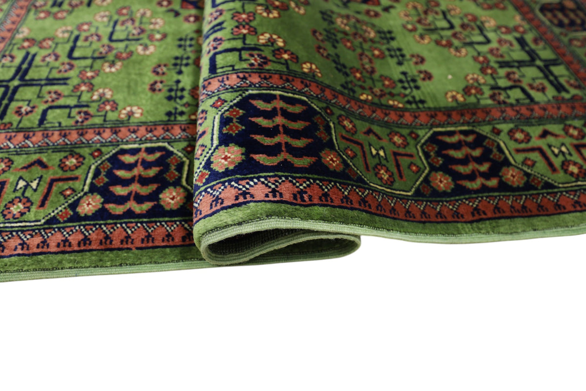 Afghan Bukhara Rug 3'4" x 5', Hand-Knotted Wool, Green, view 5