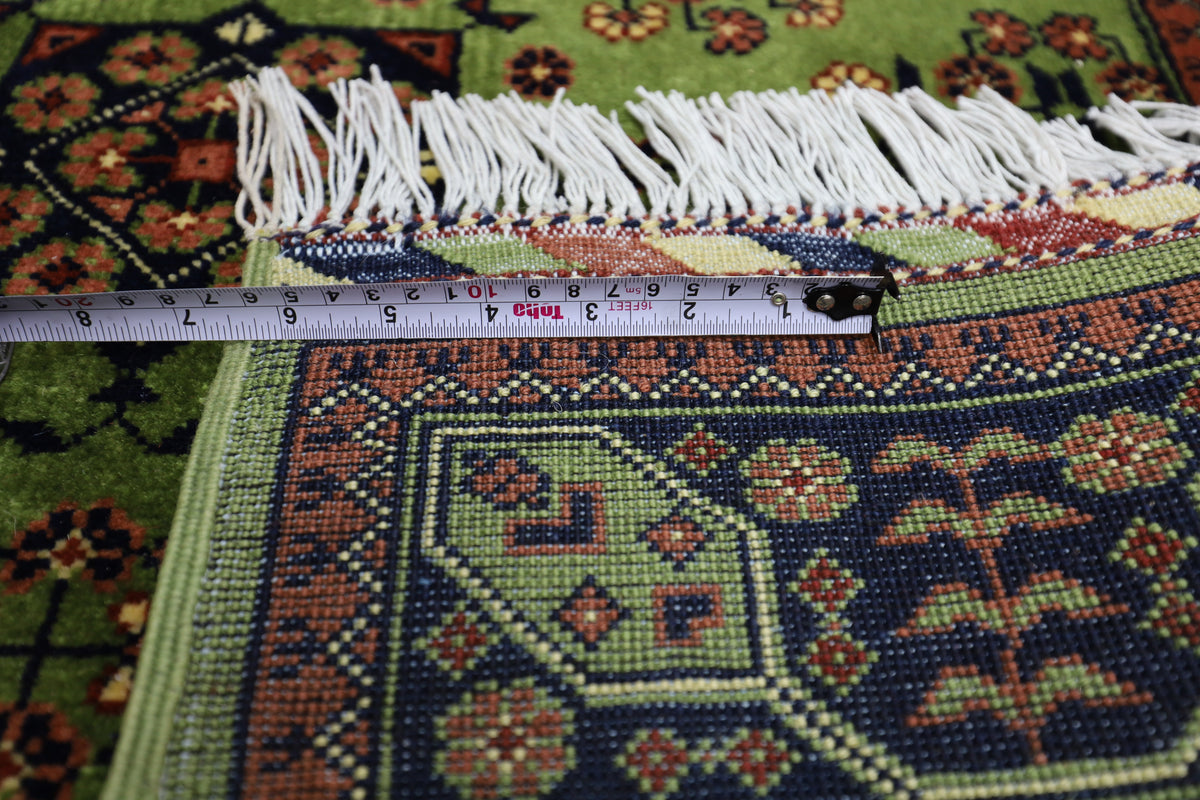 Afghan Bukhara Rug 3'4" x 5', Hand-Knotted Wool, Green, view 6
