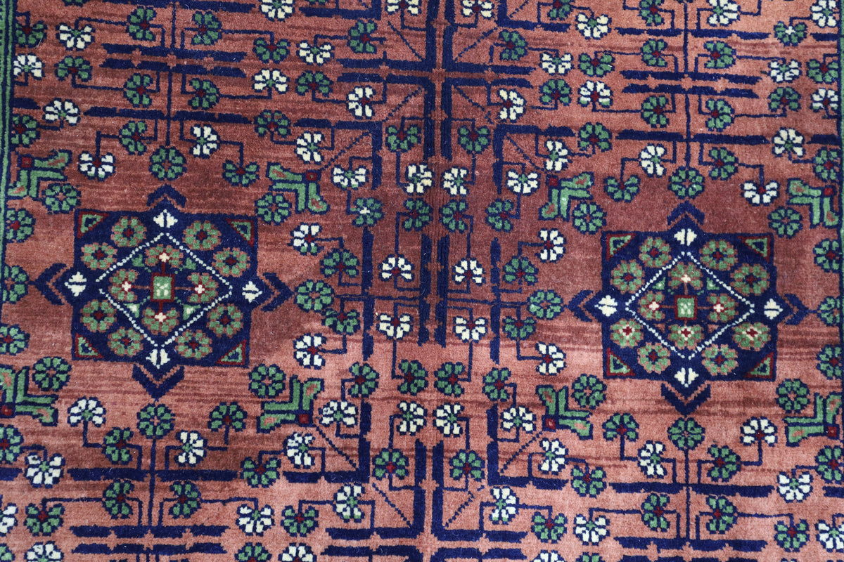 Afghan Bukhara Rug 3'5" x 4'10", Hand-Knotted Wool, Beige, view 5