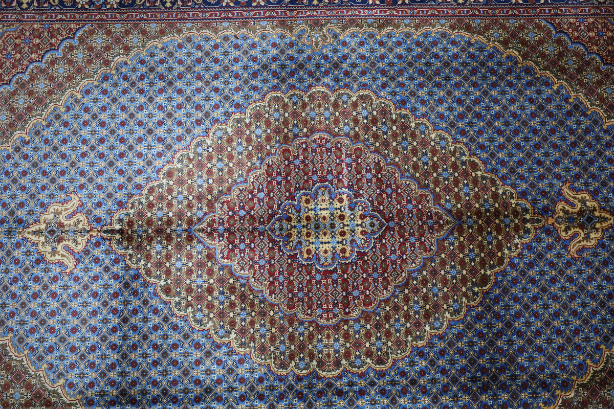 Afghan Tabriz Rug 7x10, Light Blue, Rust & Navy, Hand-Knotted Wool, view 4