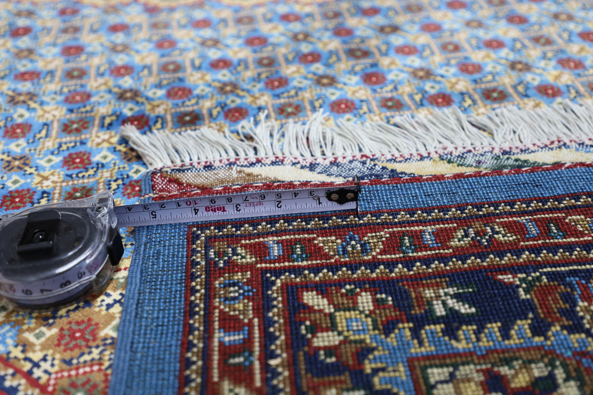 Afghan Tabriz Rug 7x10, Light Blue, Rust & Navy, Hand-Knotted Wool, view 7