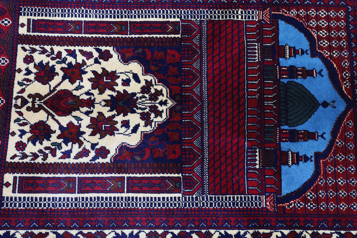 Afghani Prayer Rug 3x5 size range mihrab laid flat