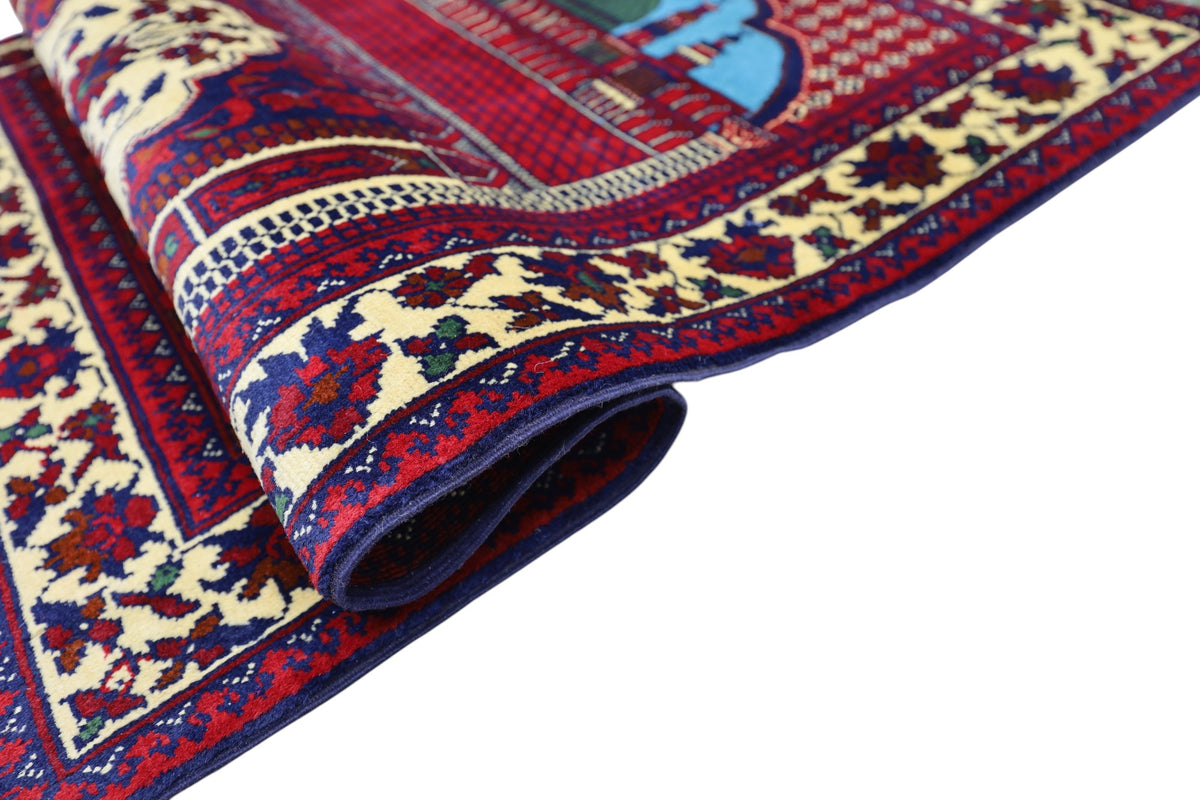 Afghani Prayer Rug 3x5 size range mihrab laid flat