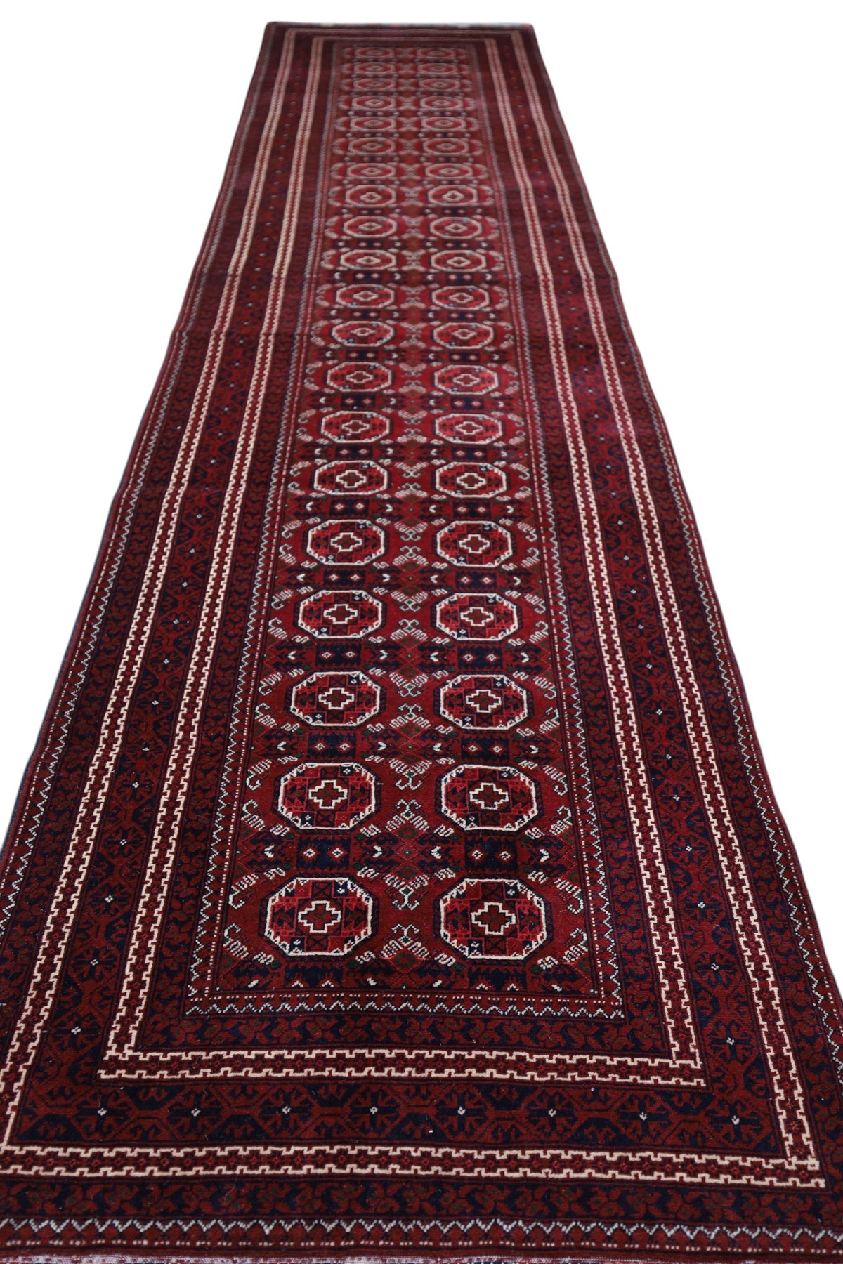 Afghan Bukhara Runner 2'11" x 12'8", Hand-Knotted Wool, Red, view 3