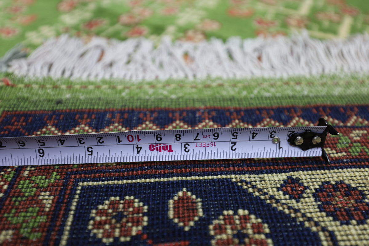 Afghan Bukhara Rug 4'10" x 6'6", Hand-Knotted Wool, Cream & Green, view 5