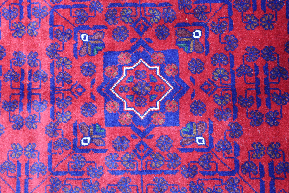 Afghan Bukhara Runner 2'9" x 9'9", Hand-Knotted Wool, Red, view 4