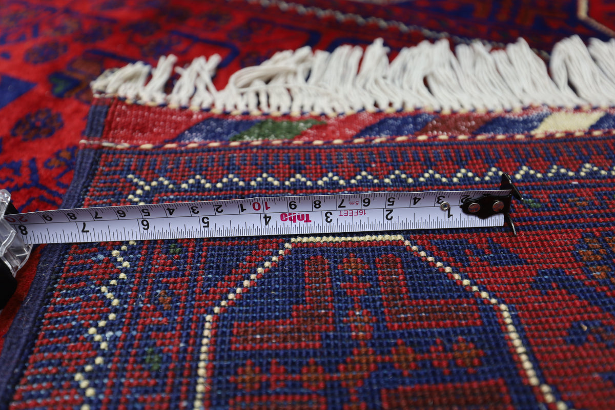 Afghan Bukhara Runner 2'9" x 9'9", Hand-Knotted Wool, Red, view 6