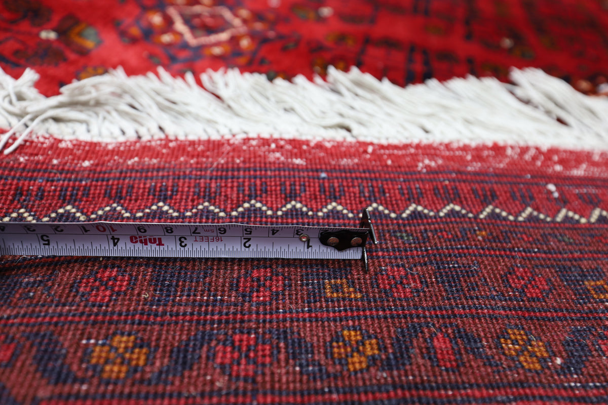 Afghan Turkmen Tribal Rug 6x7, Red, Burgundy & Navy, Hand-Knotted Wool, view 6
