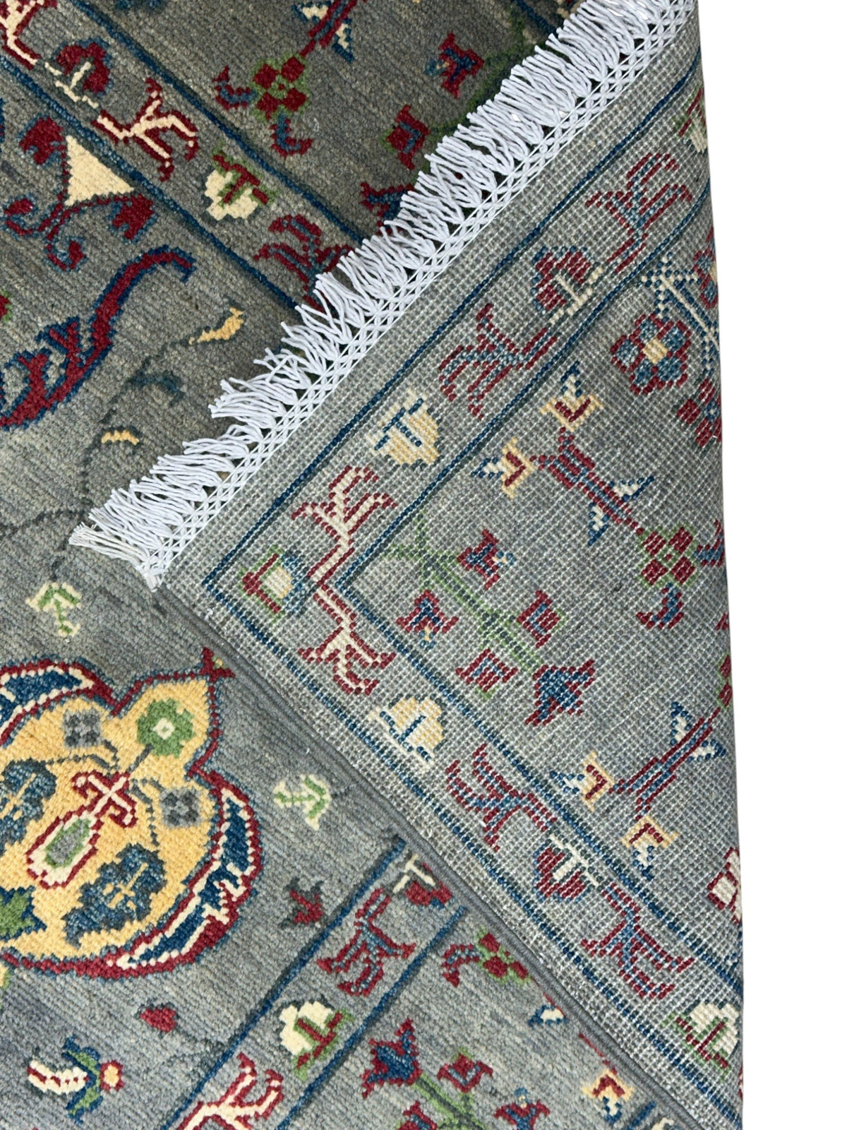 Afghan Kazak Rug 6x8, Gray, Ivory & Red, Hand-Knotted Wool, view 4