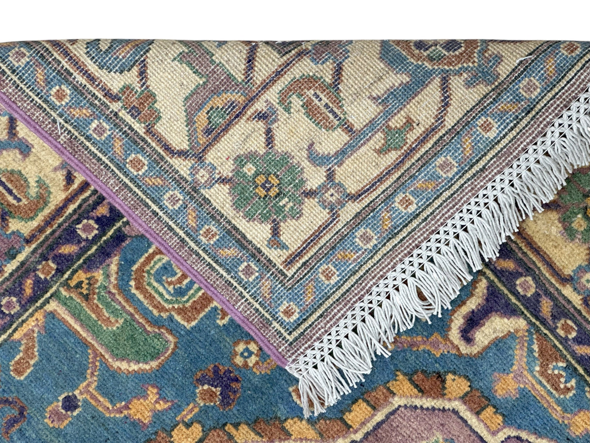 Afghan Kazak Rug 5x7, Light Blue, Purple & Ivory, Hand-Knotted Wool, view 4