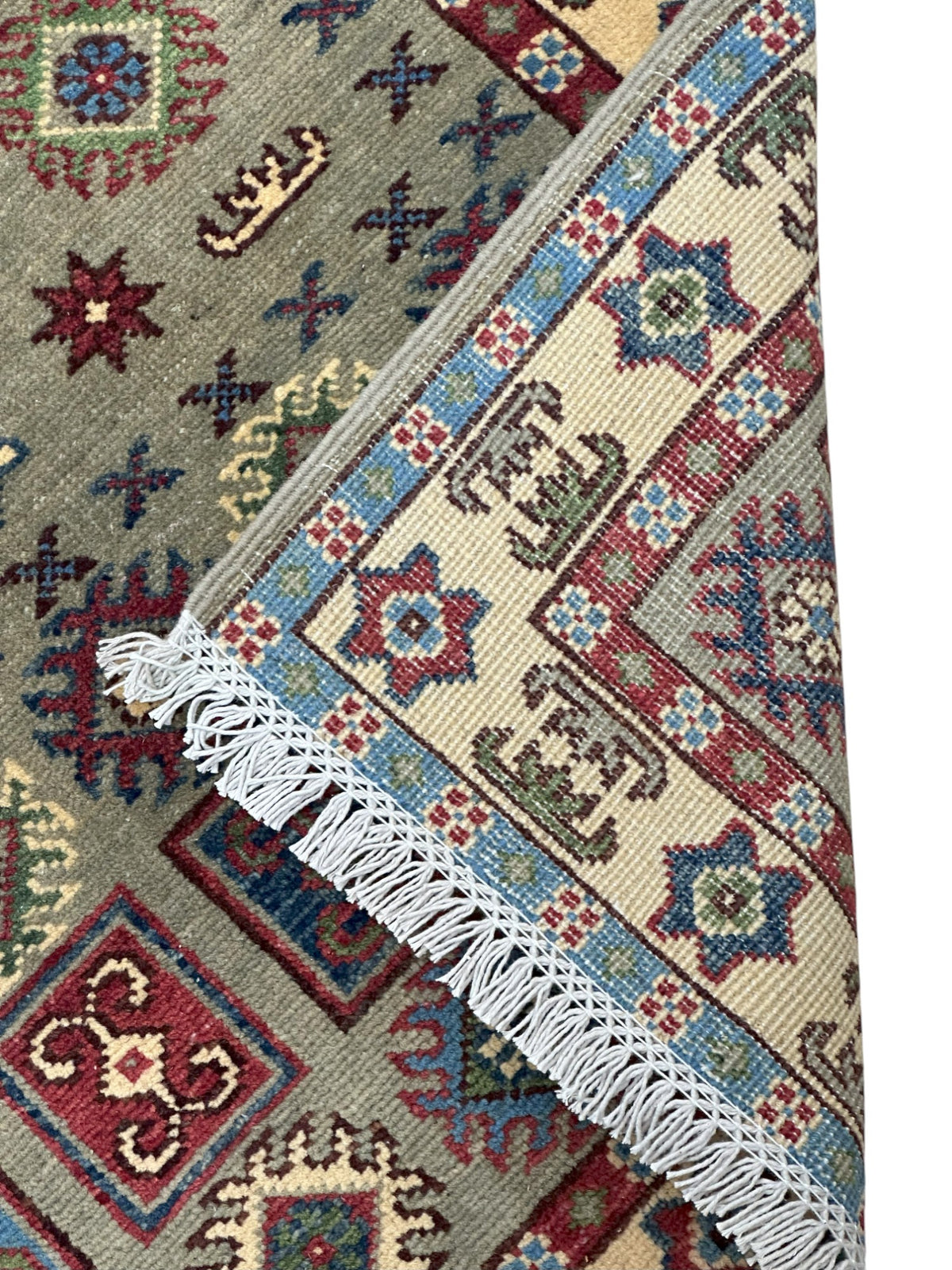 Afghan Kazak Runner 2'9" x 9'7", Hand-Knotted Wool, Gray, view 4