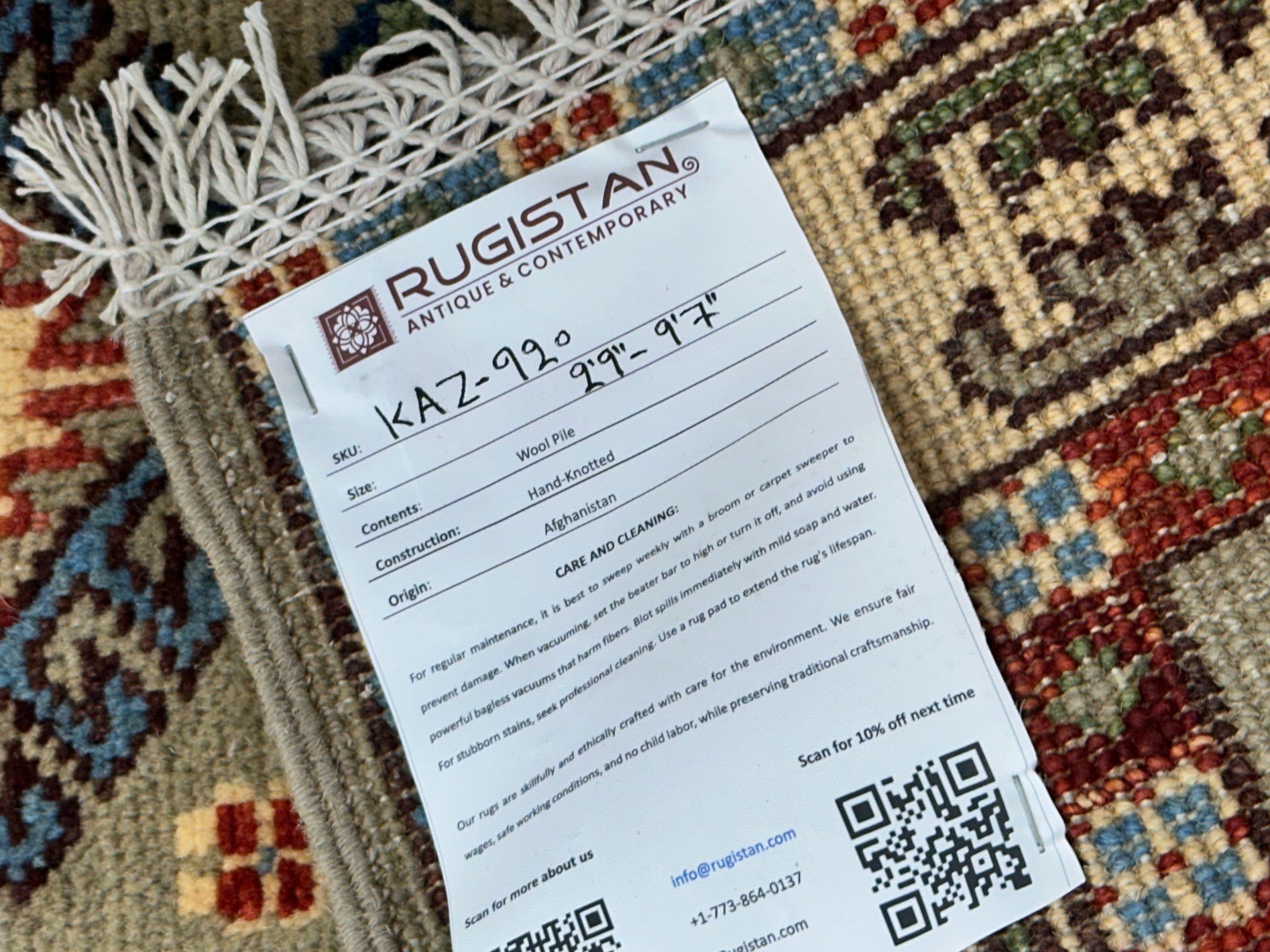 Afghan Kazak Runner 2'9" x 9'7", Hand-Knotted Wool, Gray, view 5