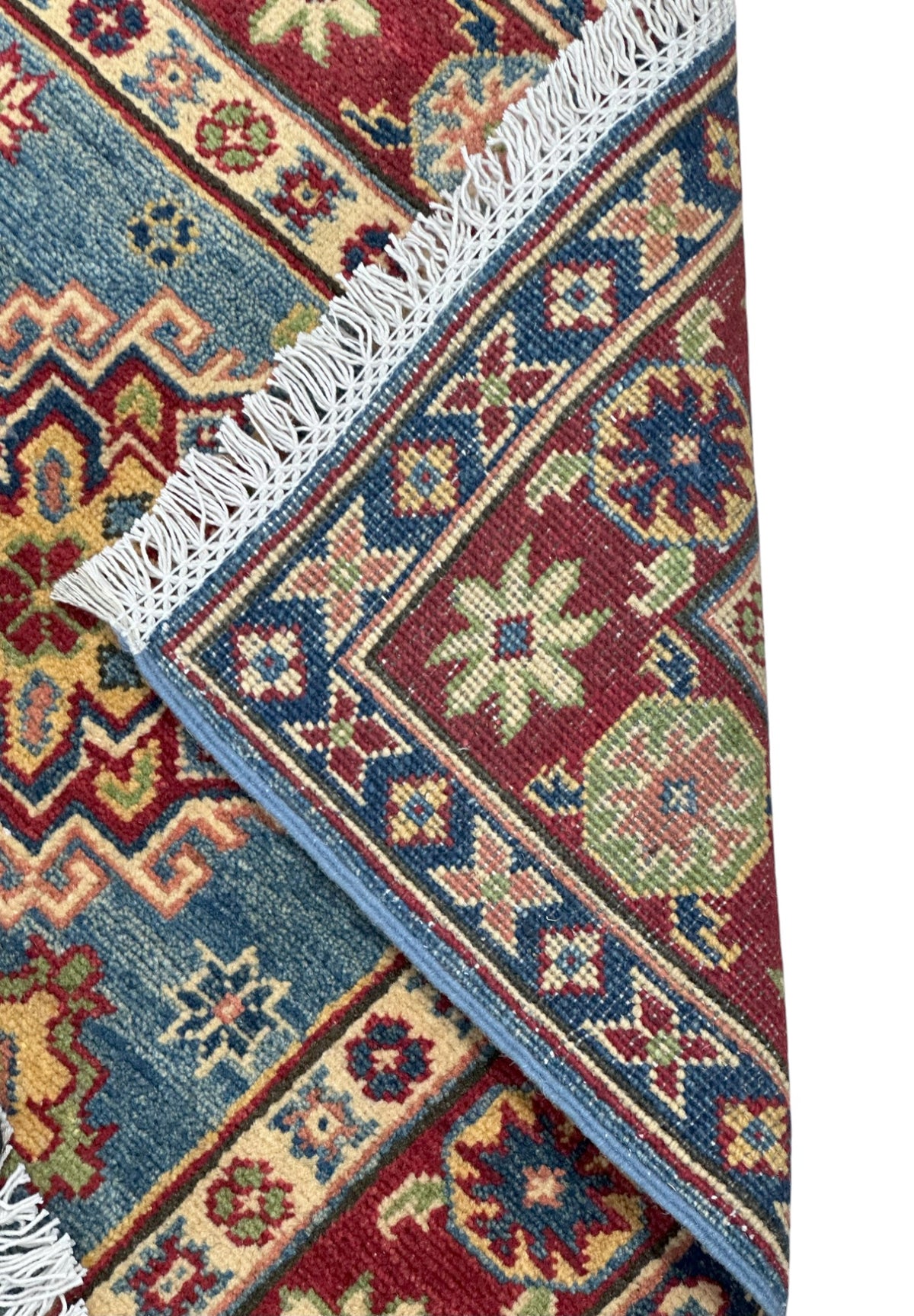 Afghan Kazak Runner 2'8" x 9'10", Hand-Knotted Wool, Blue & Red, view 4