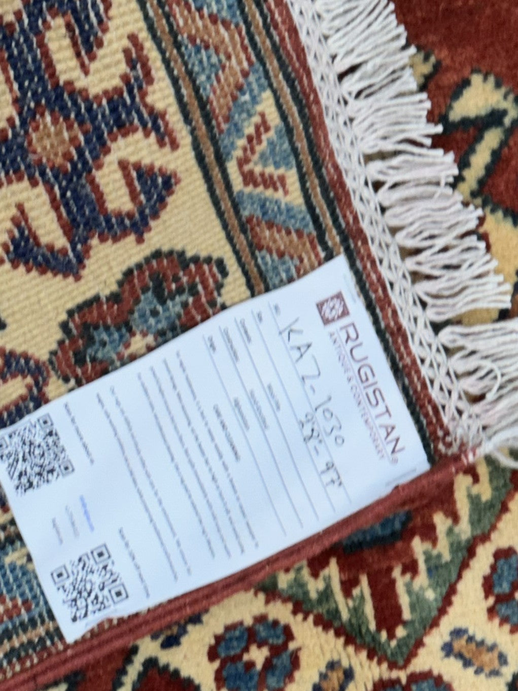 Afghan Kazak Runner 2'8" x 9'7", Hand-Knotted Wool, Blue, Cream & Red, view 5