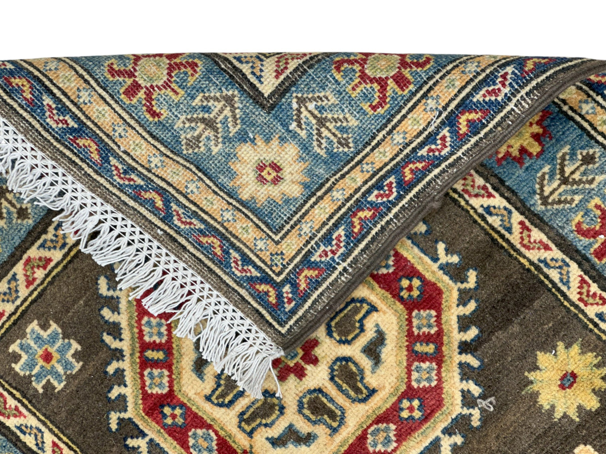 Afghan Kazak Runner 2'7" x 9'5", Hand-Knotted Wool, Blue & Brown, view 2