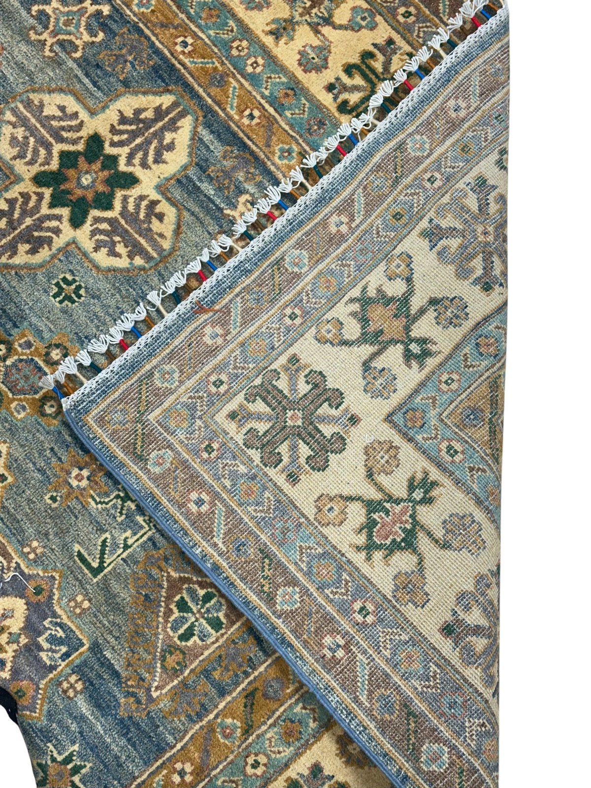 Afghan Kazak Rug 6x10, Light Blue, Ivory & Beige, Hand-Knotted Wool, view 3