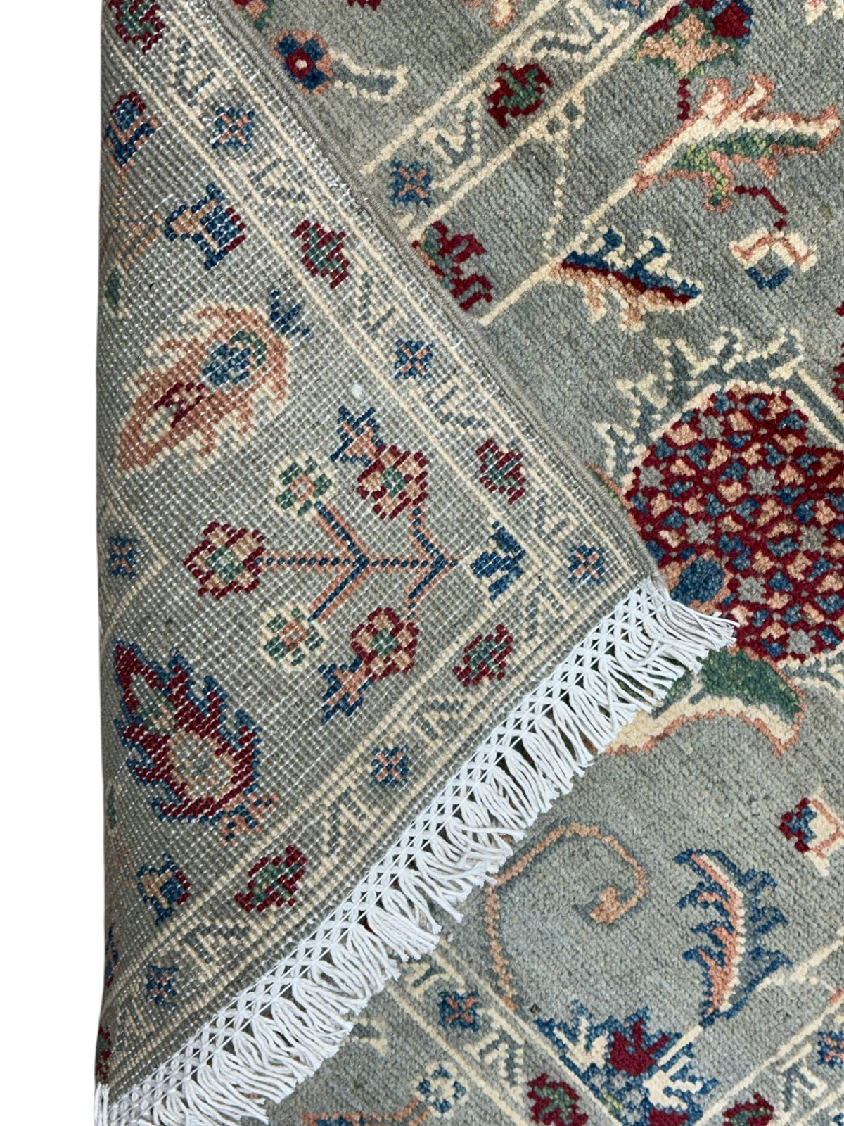 Afghan Kazak Runner 2'10" x 9'9", Hand-Knotted Wool, Cream & Gray, view 3