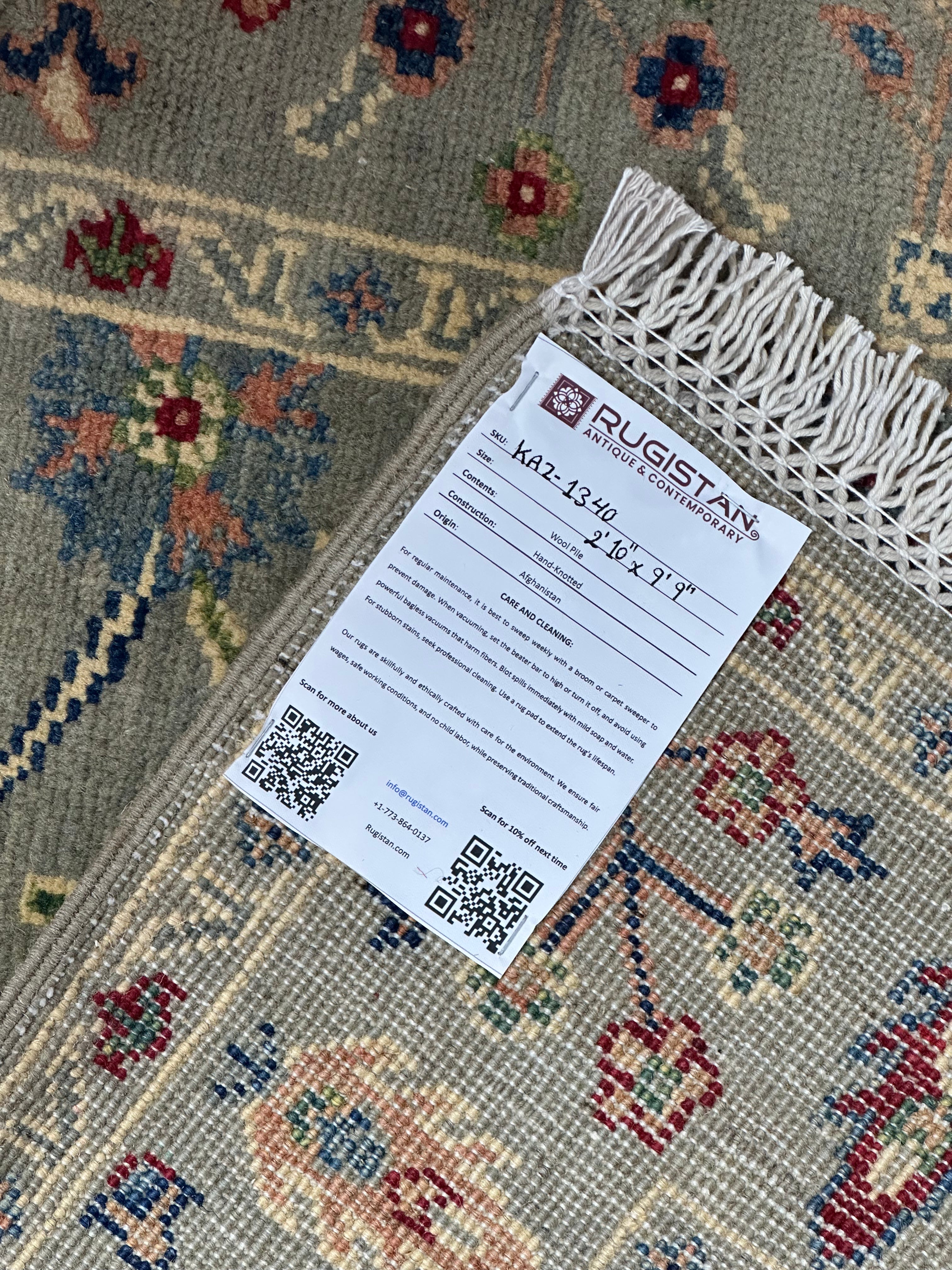 Afghan Kazak Runner 2'10" x 9'9", Hand-Knotted Wool, Cream & Gray, view 4
