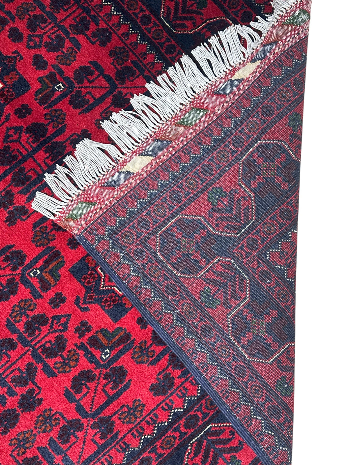 Afghan Turkmen Rug 4x7, Red, Navy & Burgundy, Hand-Knotted Wool, view 4