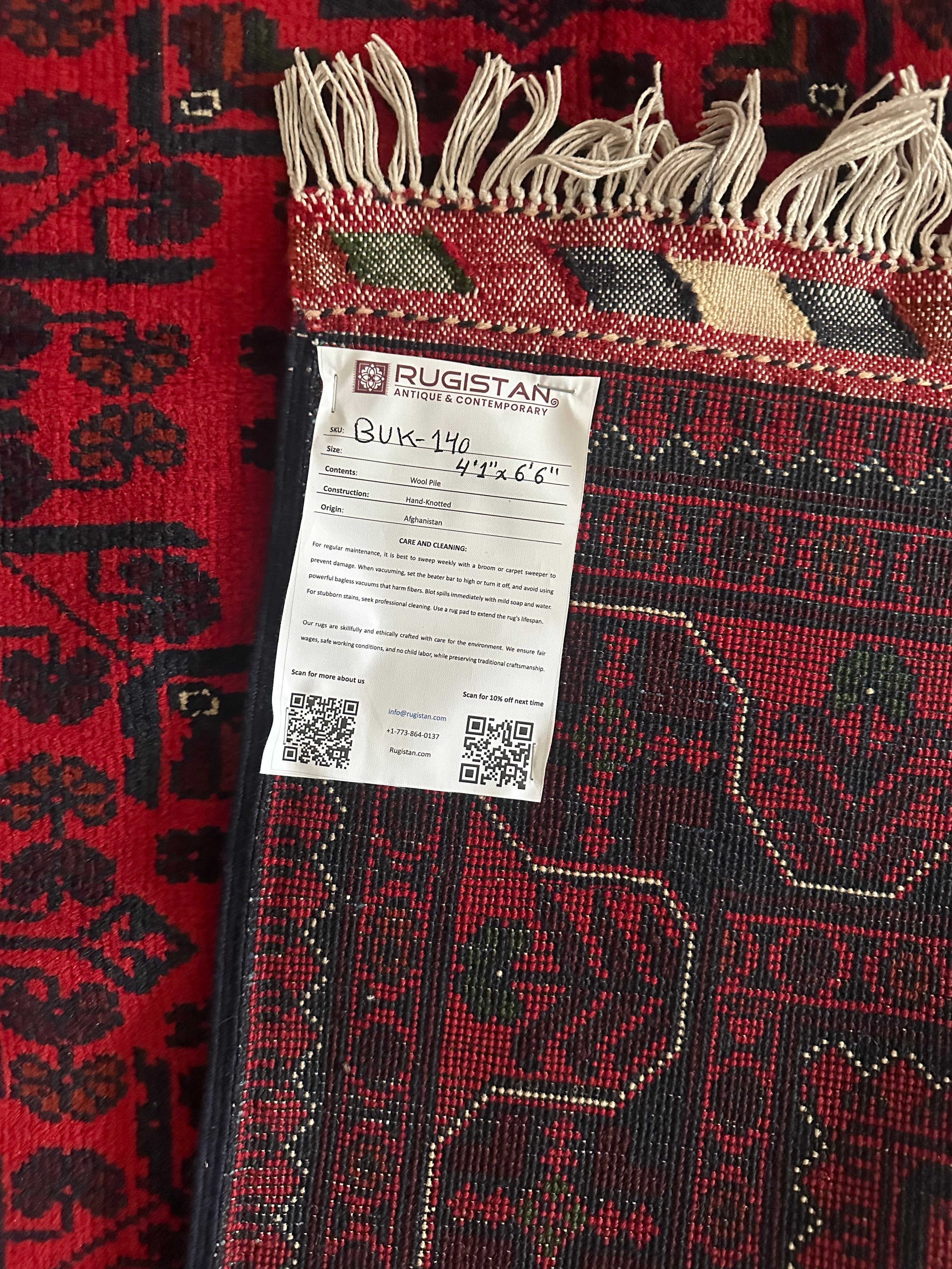 Afghan Turkmen Rug 4x7, Red, Navy & Burgundy, Hand-Knotted Wool, view 5