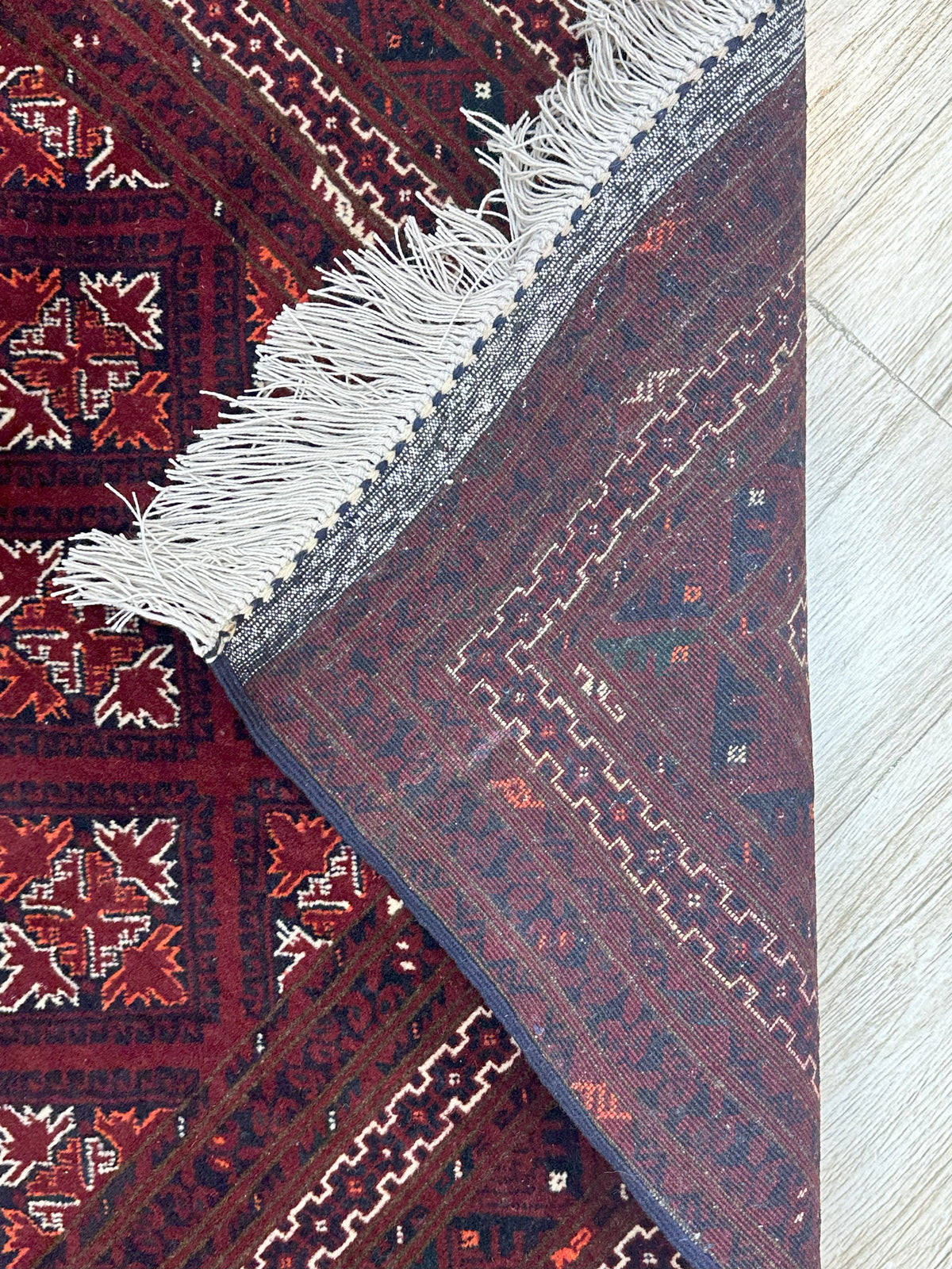 Afghan Rug 4x6, Burgundy, Red & Navy, Hand-Knotted Wool, view 5