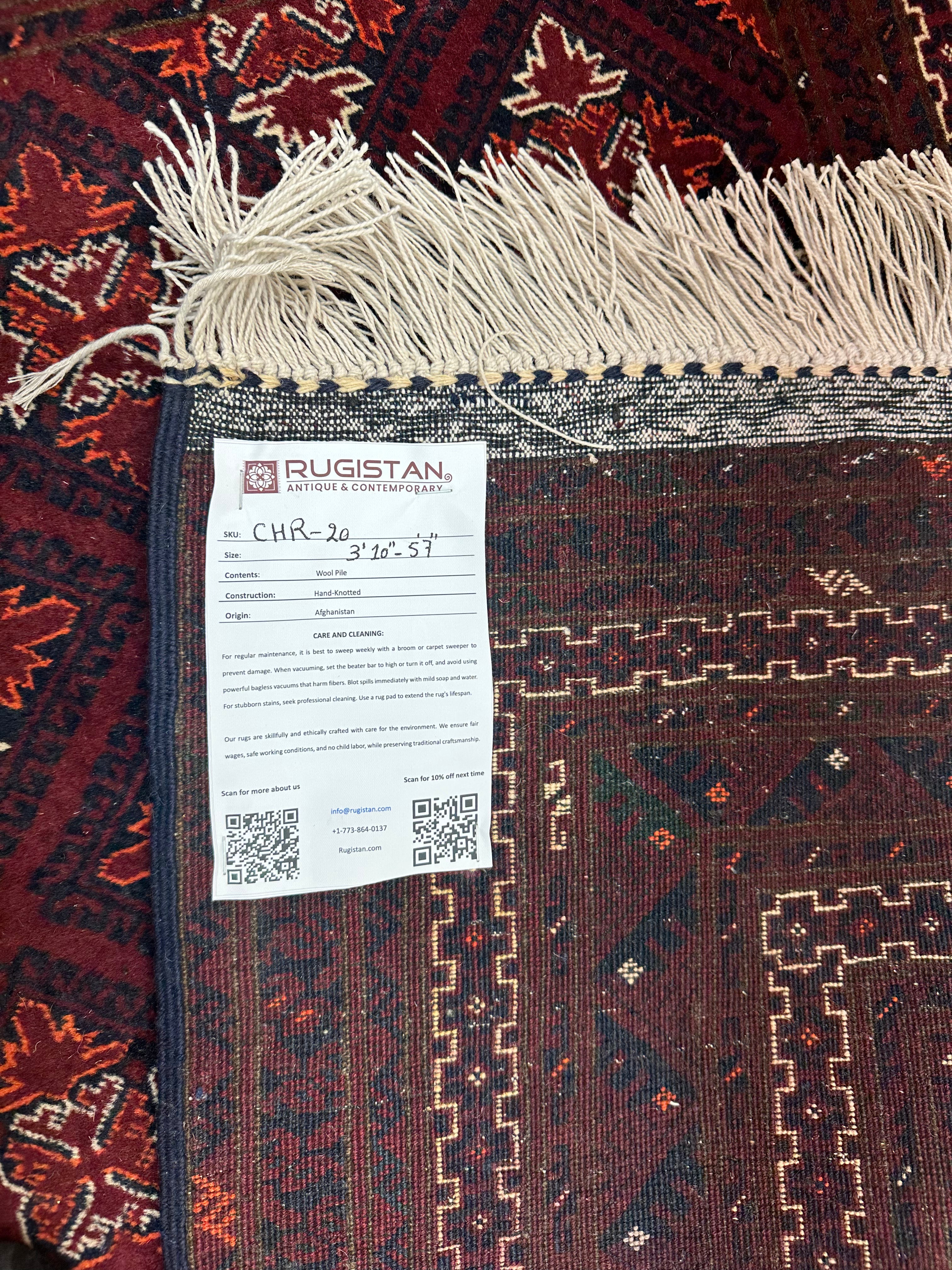 Afghan Rug 4x6, Burgundy, Red & Navy, Hand-Knotted Wool, view 4