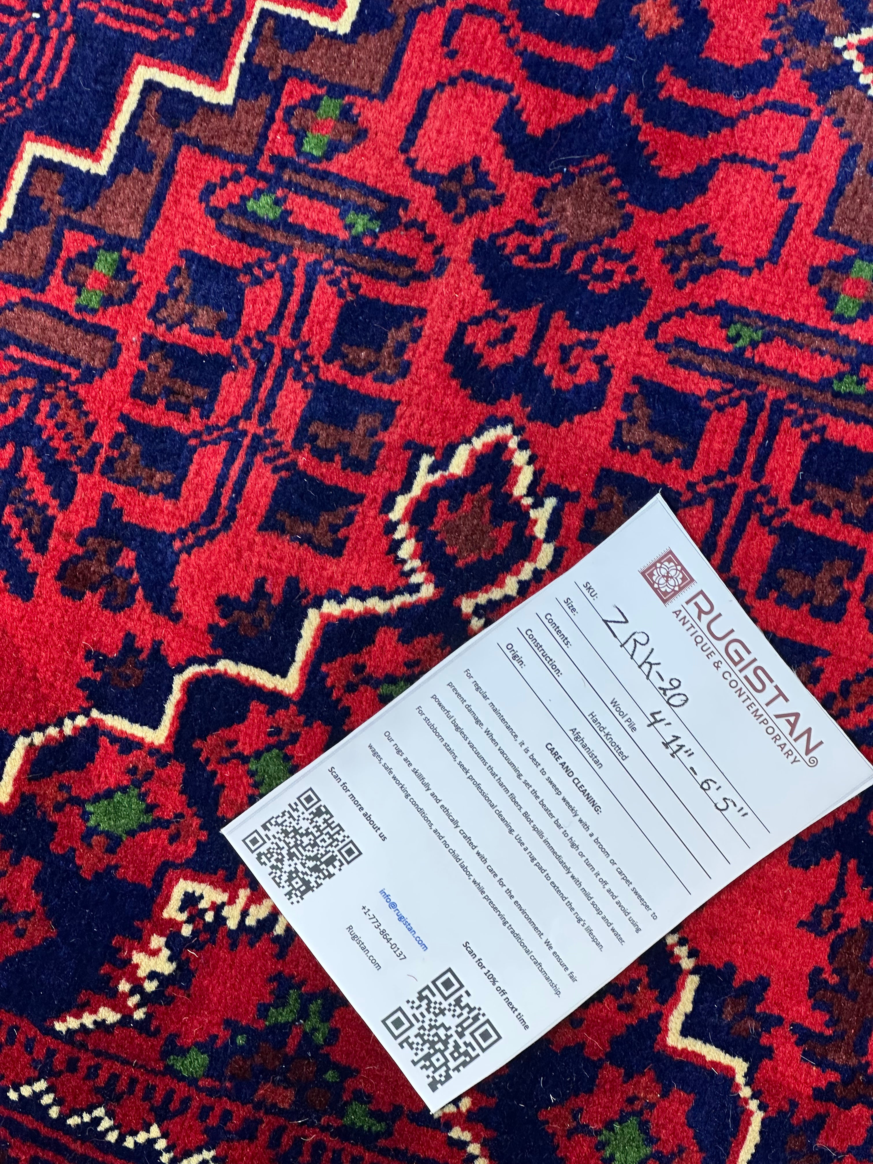 Afghan Bakhtiari Rug 6'7" x 9'11", Hand-Knotted Wool, Blue & Red, view 4