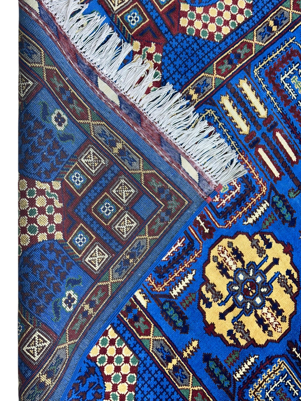 Afghan Gandom Rug 6'8" x 9'9", Hand-Knotted Wool, Blue, Cream & Red, view 3