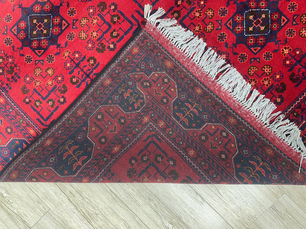 Afghan Turkmen Stars Rug 7x10, Red, Navy & Burgundy, Hand-Knotted Wool, view 3