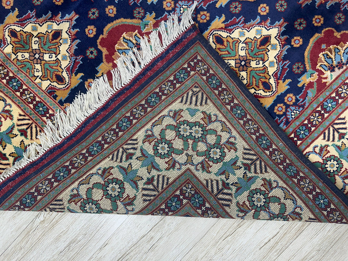 Afghan Rug 7x10, Navy, Ivory & Red, Hand-Knotted Wool, view 3