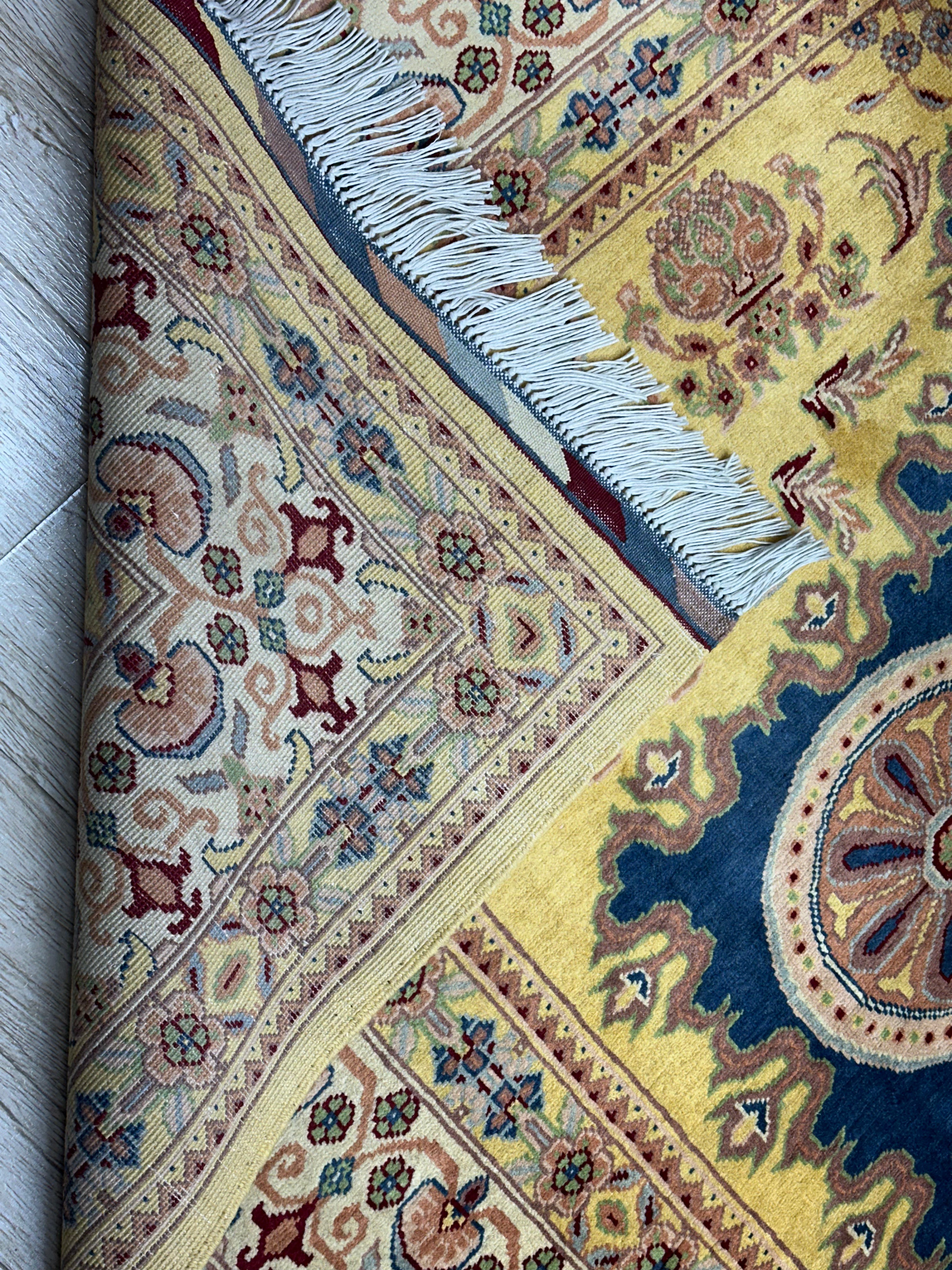 Afghan Nain Rug 7x9, Gold, Navy & Beige, Hand-Knotted Wool, view 3