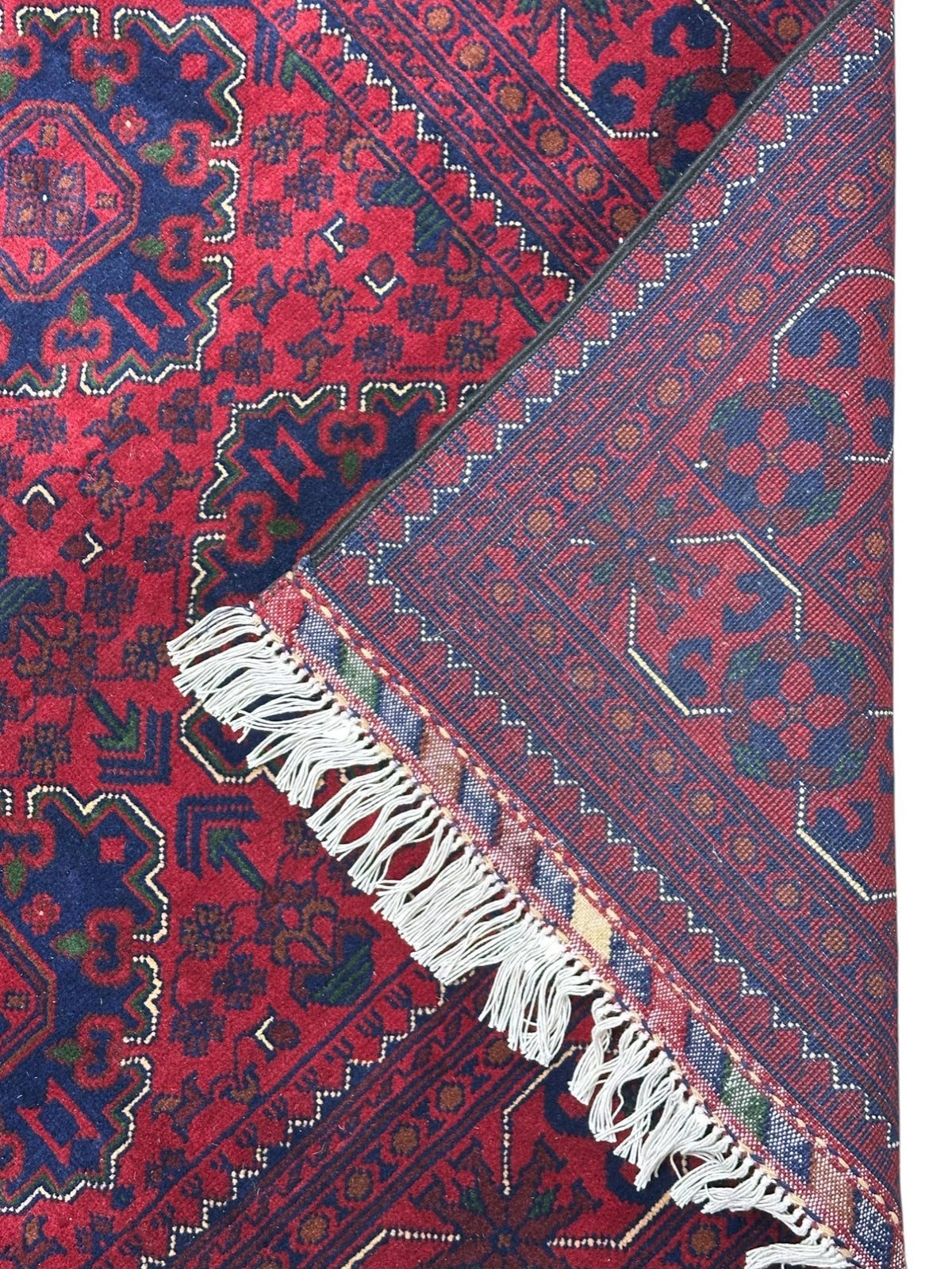 Afghan Khamyab Rug 4'11" x 6'7", Hand-Knotted Wool, Red & Blue, view 4