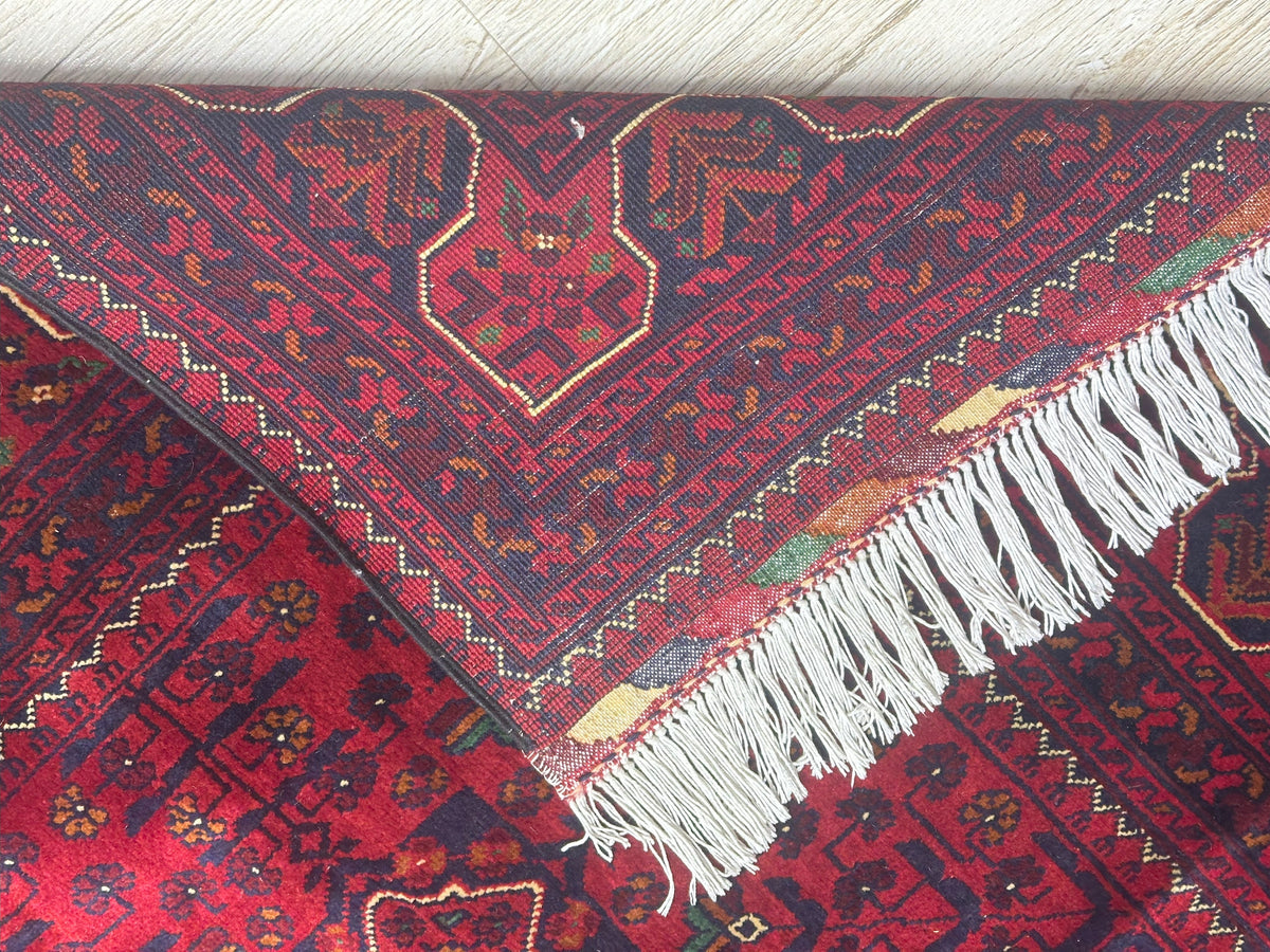 Afghan Turkmen Rug 5x7, Burgundy, Red & Navy, Hand-Knotted Wool, view 3